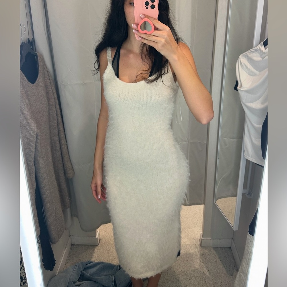 H&M Cream Bodycon Midi Dress with Scoop Neck